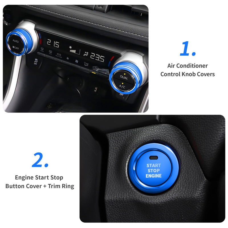 Polodunn for Toyota RAV4 Accessories 2025 2024 2023 2022 2021 2020 2019 -Air Conditioning Knob Covers, Push Start Button Cover Trim Rings 4pcs (Blue) - Image 3